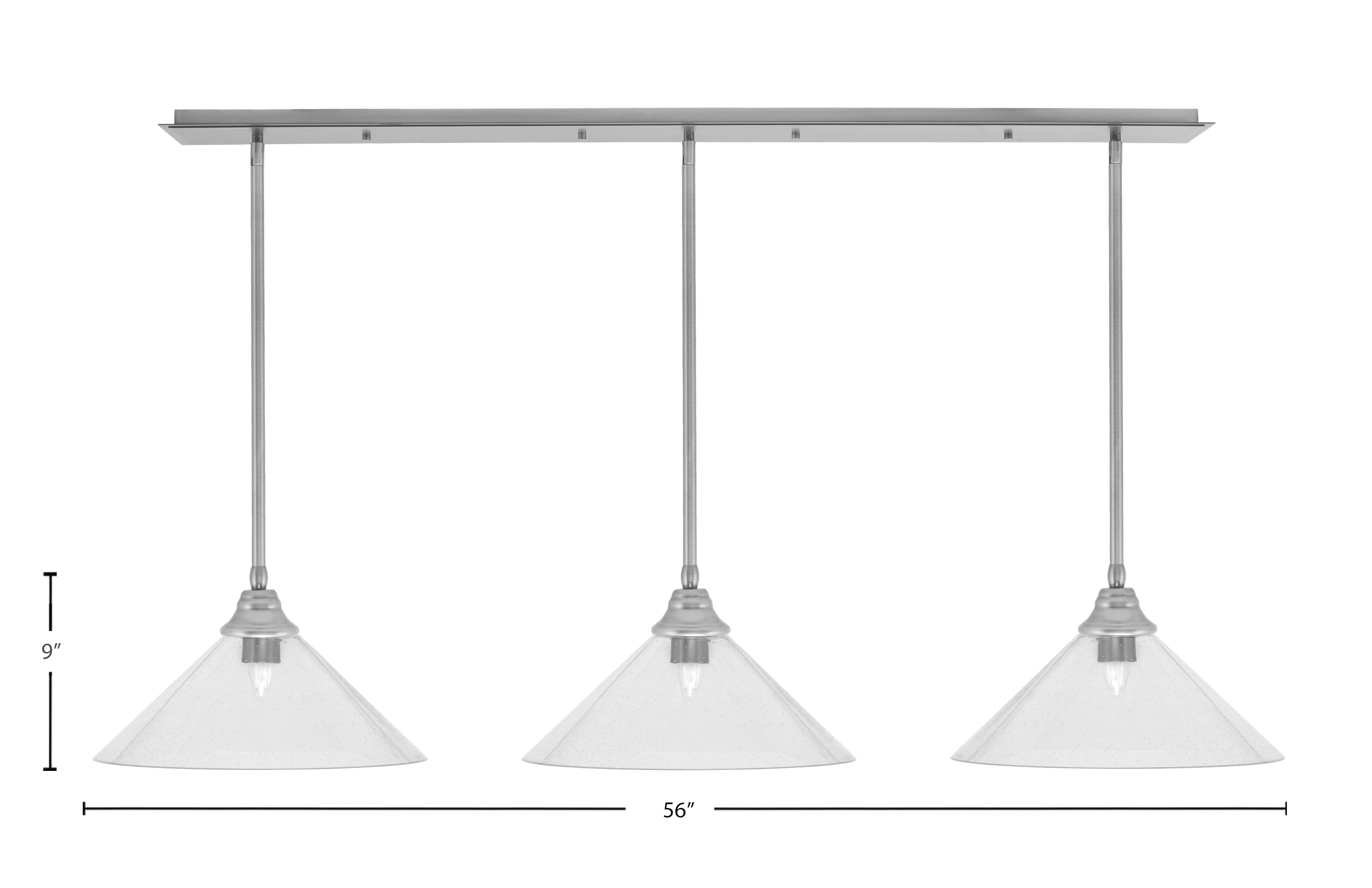 Stem Three Light Linear Pendalier in Brushed Nickel with Clear Bubble Shade