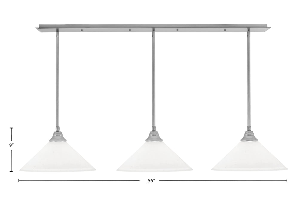 Stem Three Light Linear Pendalier in Brushed Nickel with White Muslin Shade