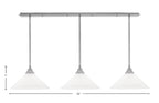Stem Three Light Linear Pendalier in Brushed Nickel with White Muslin Shade
