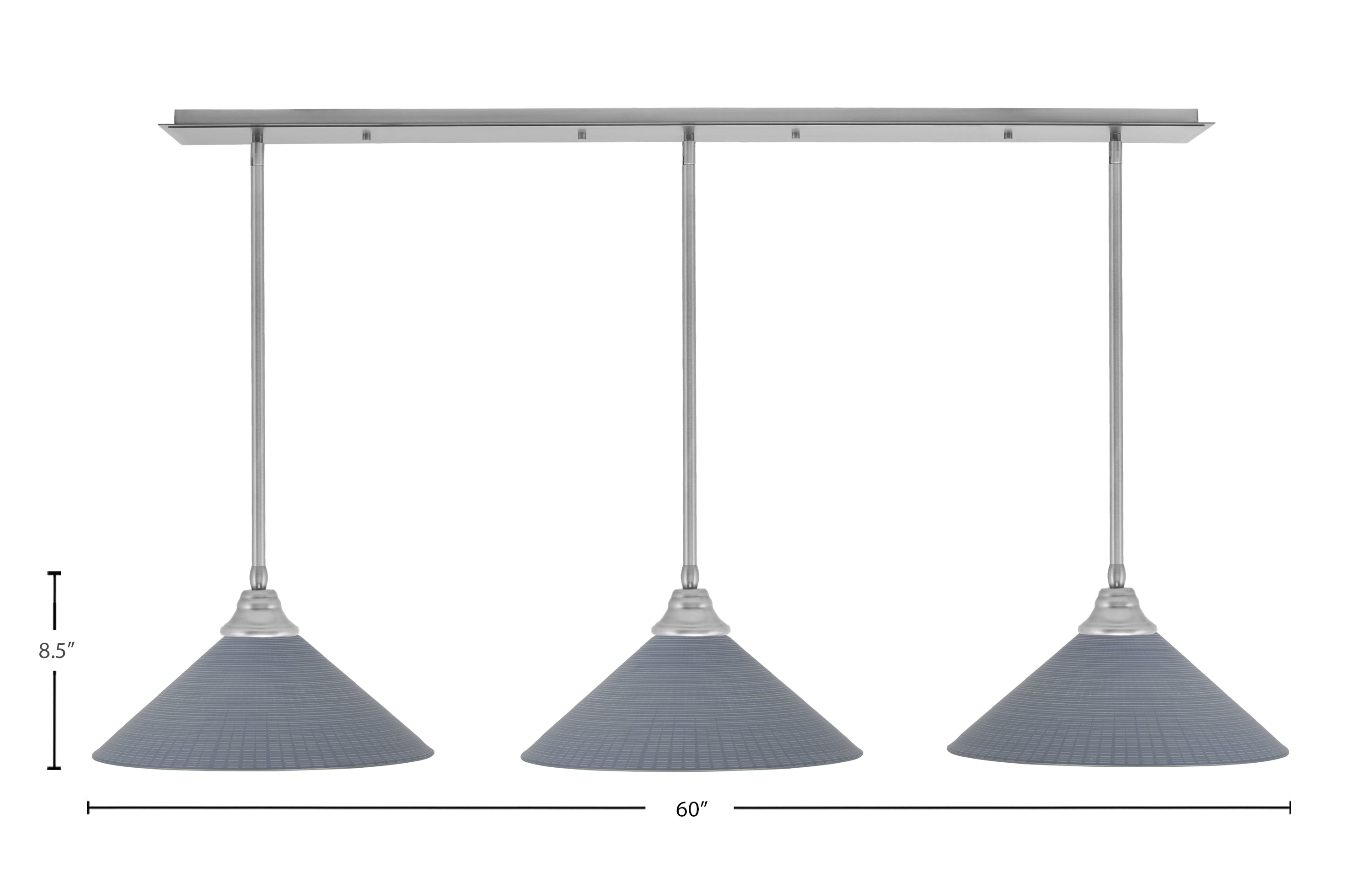 Any Three Light Linear Pendalier in Brushed Nickel with 16" Gray Matrix Shade