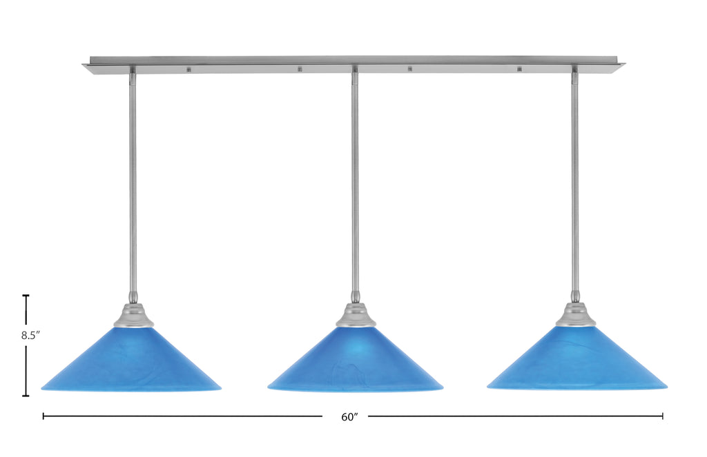 Any Three Light Multi Light Pendant in Brushed Nickel with 16" Blue Italian Shade