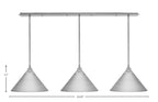 Stem Three Light Linear Pendalier in Brushed Nickel with Brushed Nickel Cone Metal Shades Shade