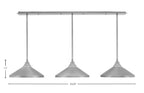 Stem Three Light Linear Pendalier in Brushed Nickel with Brushed Nickel Cone Metal Shades Shade