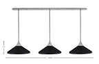 Stem Three Light Linear Pendalier in Brushed Nickel with Matte Black Cone Metal Shades Shade