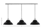 Stem Three Light Linear Pendalier in Brushed Nickel with Matte Black Double Bubble Metal Shades Shade