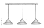 Stem Three Light Linear Pendalier in Brushed Nickel with Brushed Nickel Double Bubble Metal Shades Shade