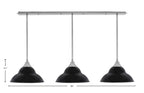 Stem Three Light Linear Pendalier in Brushed Nickel with Matte Black Double Bubble Metal Shades Shade