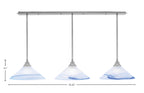Stem Three Light Linear Pendalier in Brushed Nickel with Blue Swirl Shade