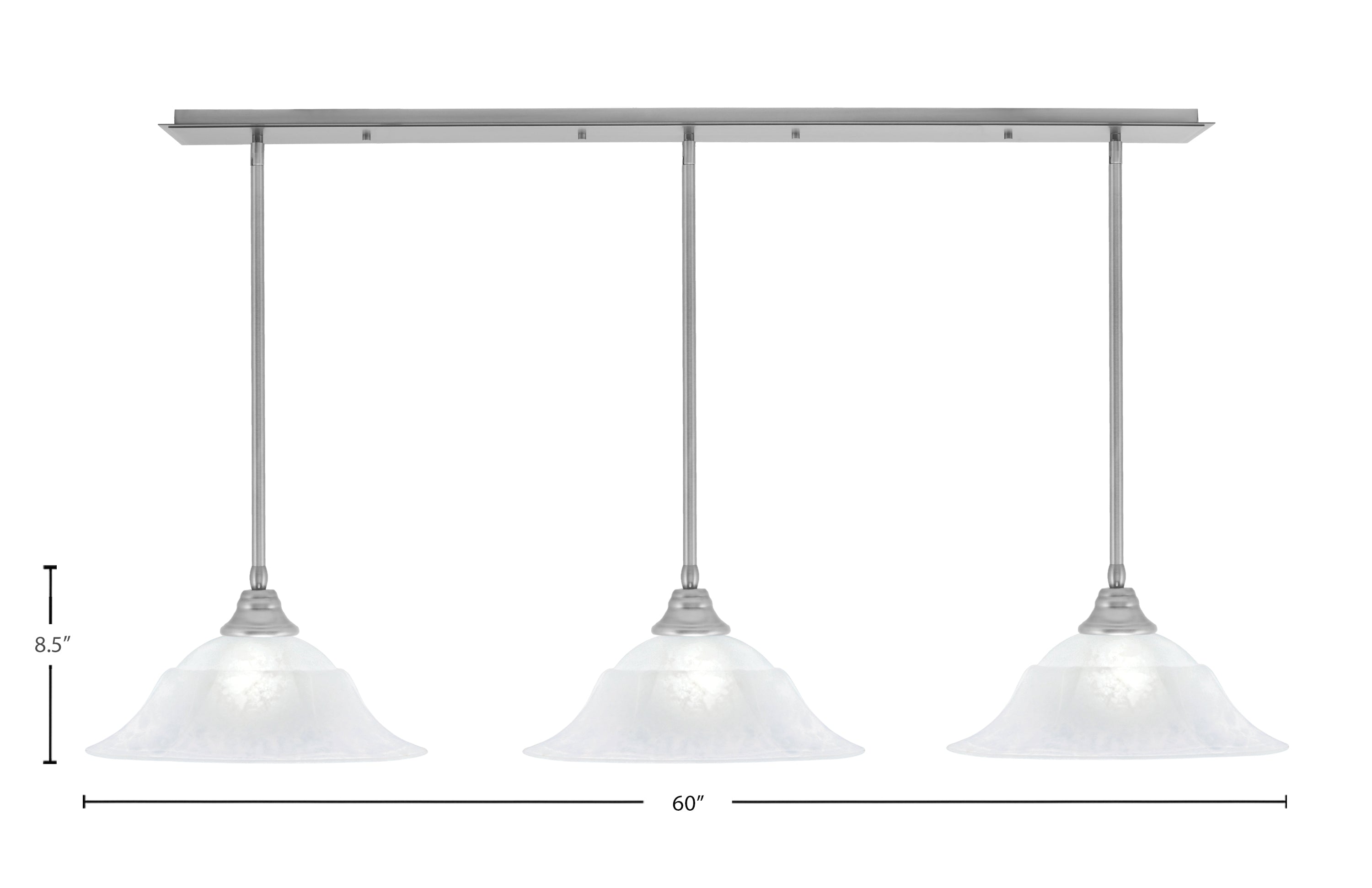 Any Three Light Multi Light Pendant in Brushed Nickel with 16" White Marble Shade