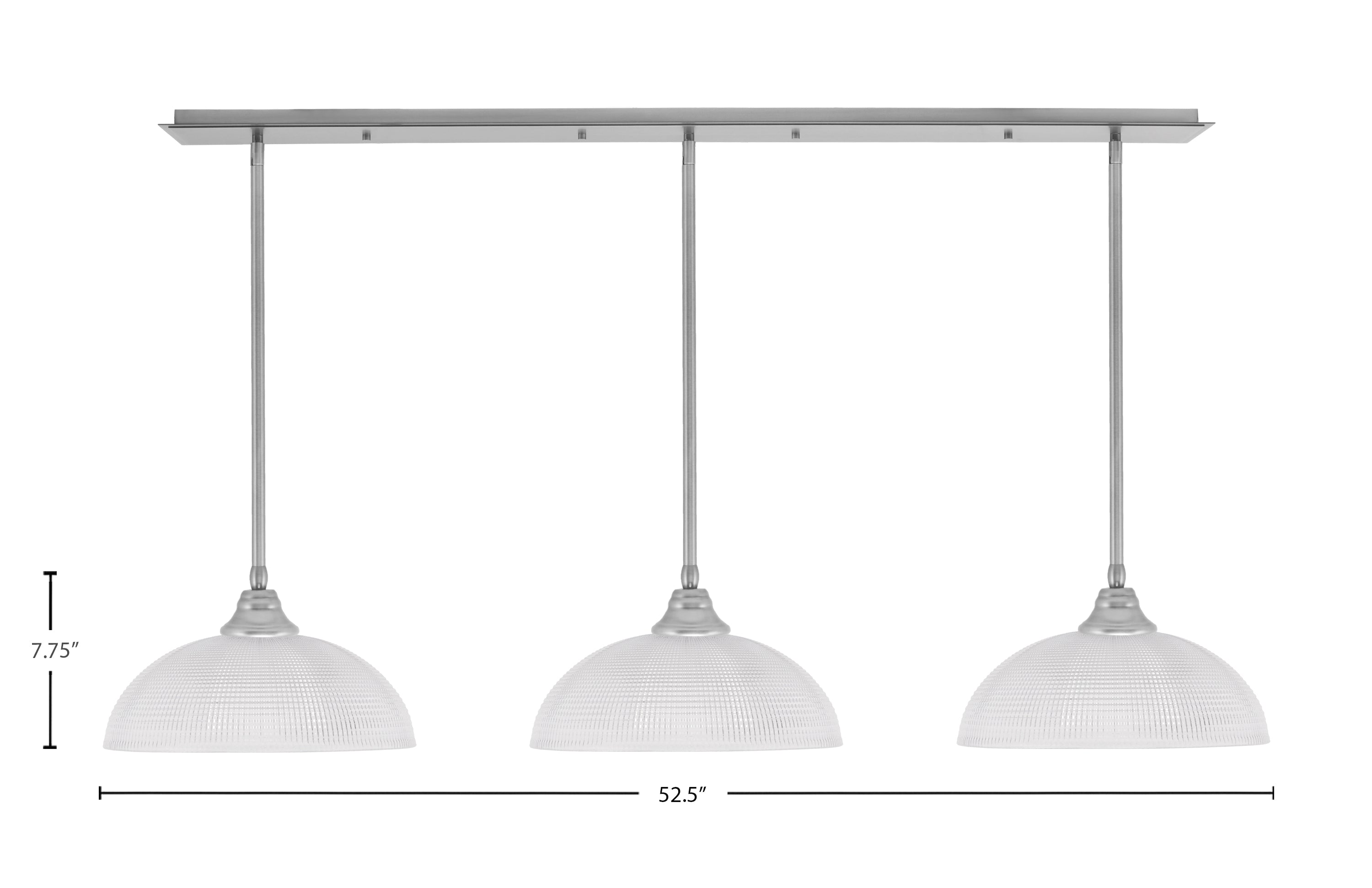 Stem Three Light Linear Pendalier in Brushed Nickel with Clear Ribbed Shade