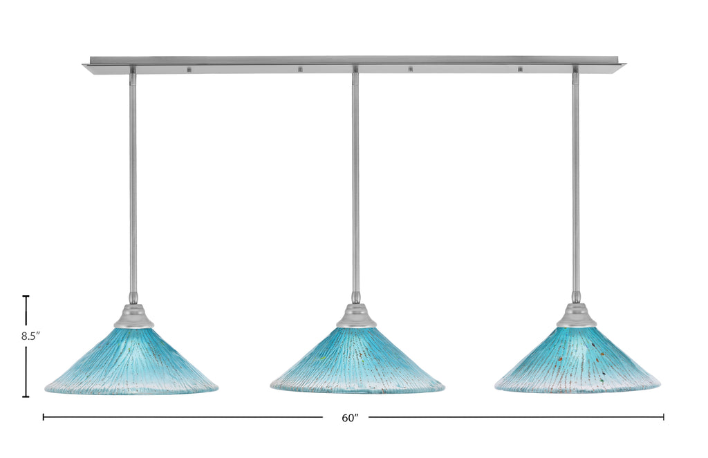 Any Three Light Multi Light Pendant in Brushed Nickel with 16" Teal Crystal Shade