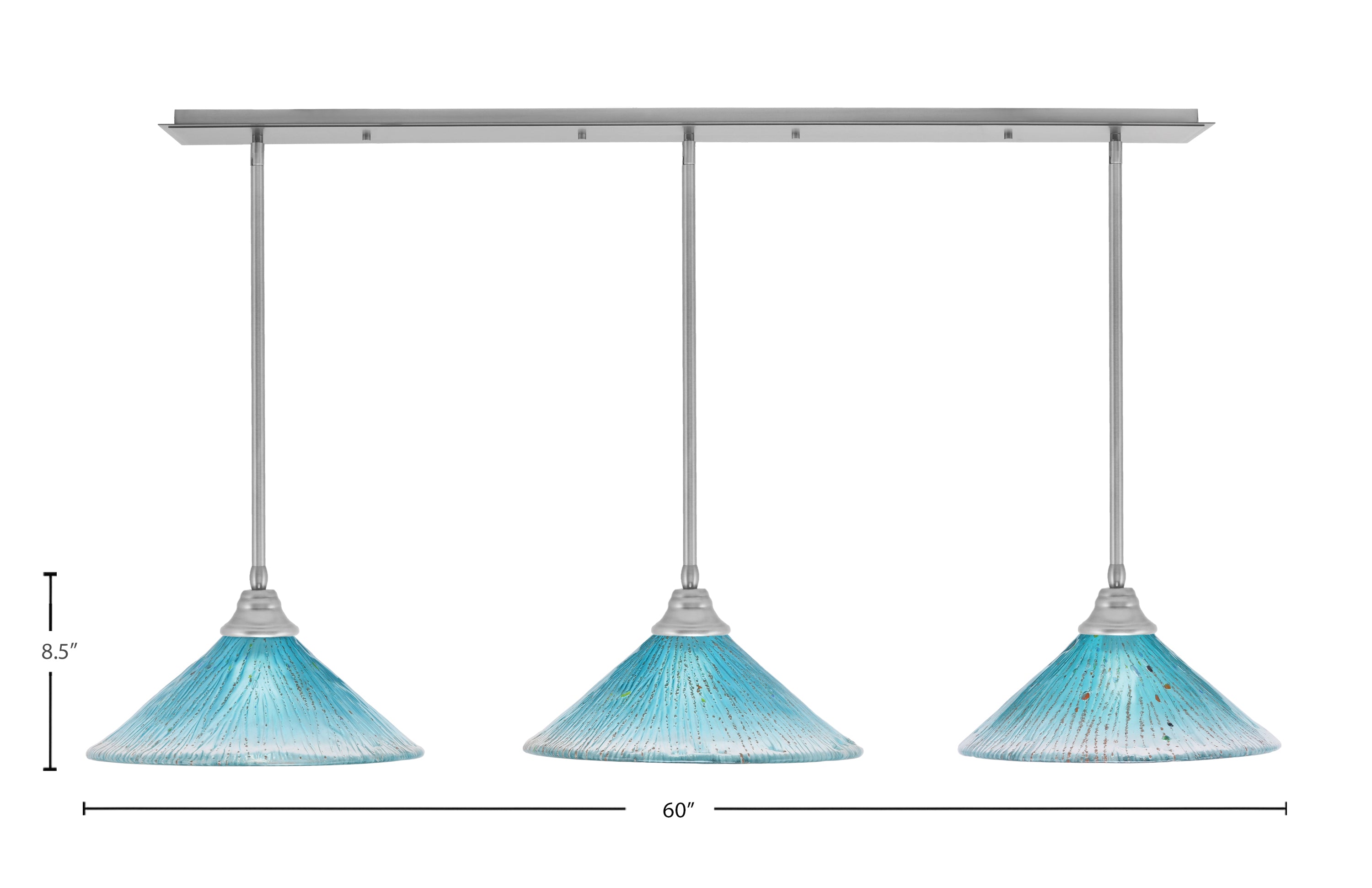 Any Three Light Multi Light Pendant in Brushed Nickel with 16" Teal Crystal Shade