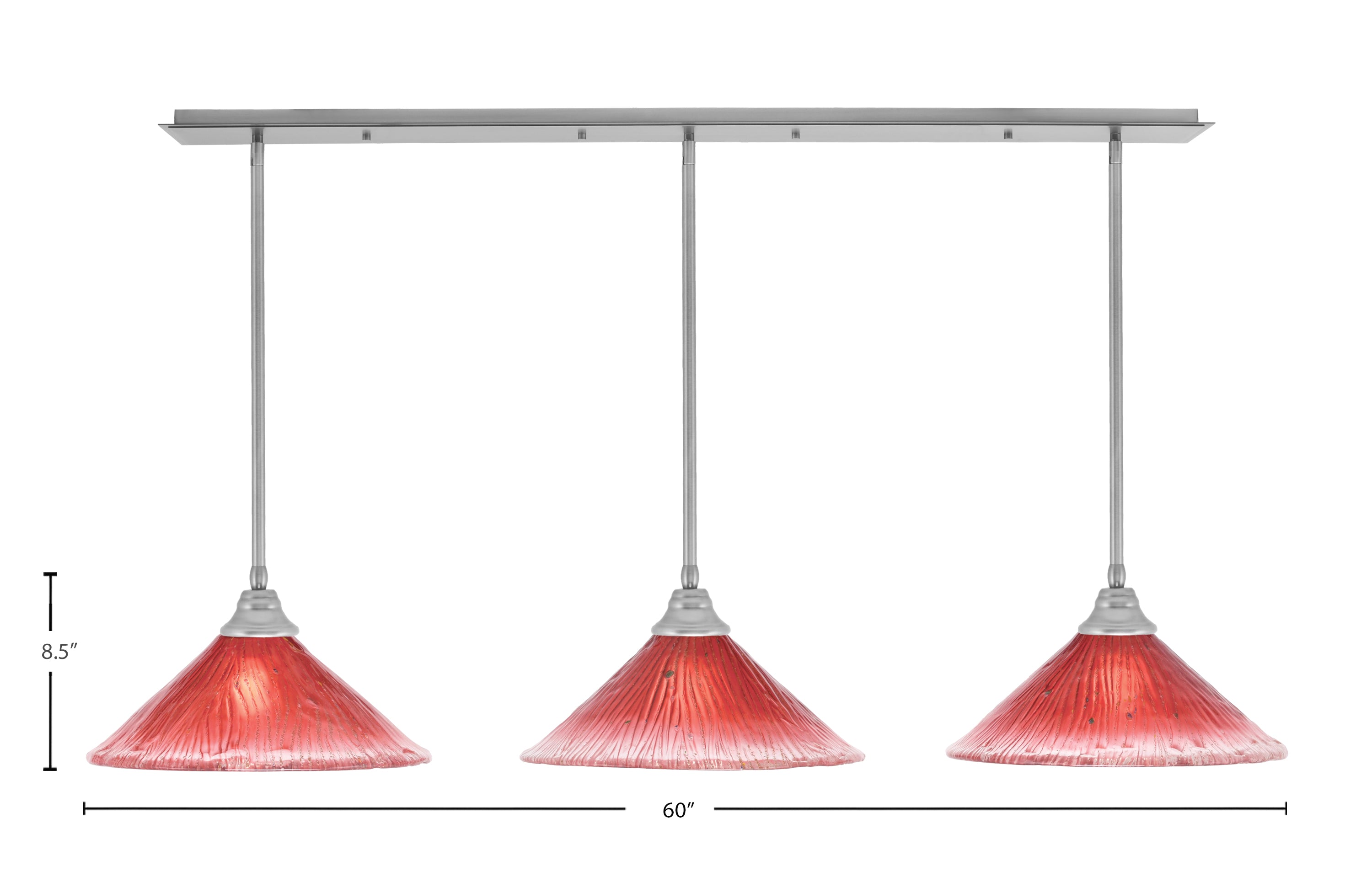 Any Three Light Multi Light Pendant in Brushed Nickel with 16" Raspberry Crystal Shade