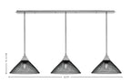 Stem Three Light Linear Pendalier in Brushed Nickel with Matte Black Cone Mesh Metal Shades Shade