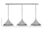 Any Three Light Linear Pendalier in Brushed Nickel with 16" Pewter Art Glass Shade