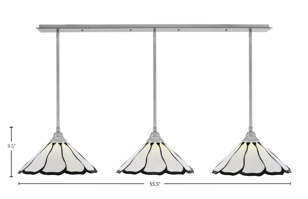 Any Three Light Multi Light Pendant in Brushed Nickel with 16" Pearl & Black Flair Art Glass Shade