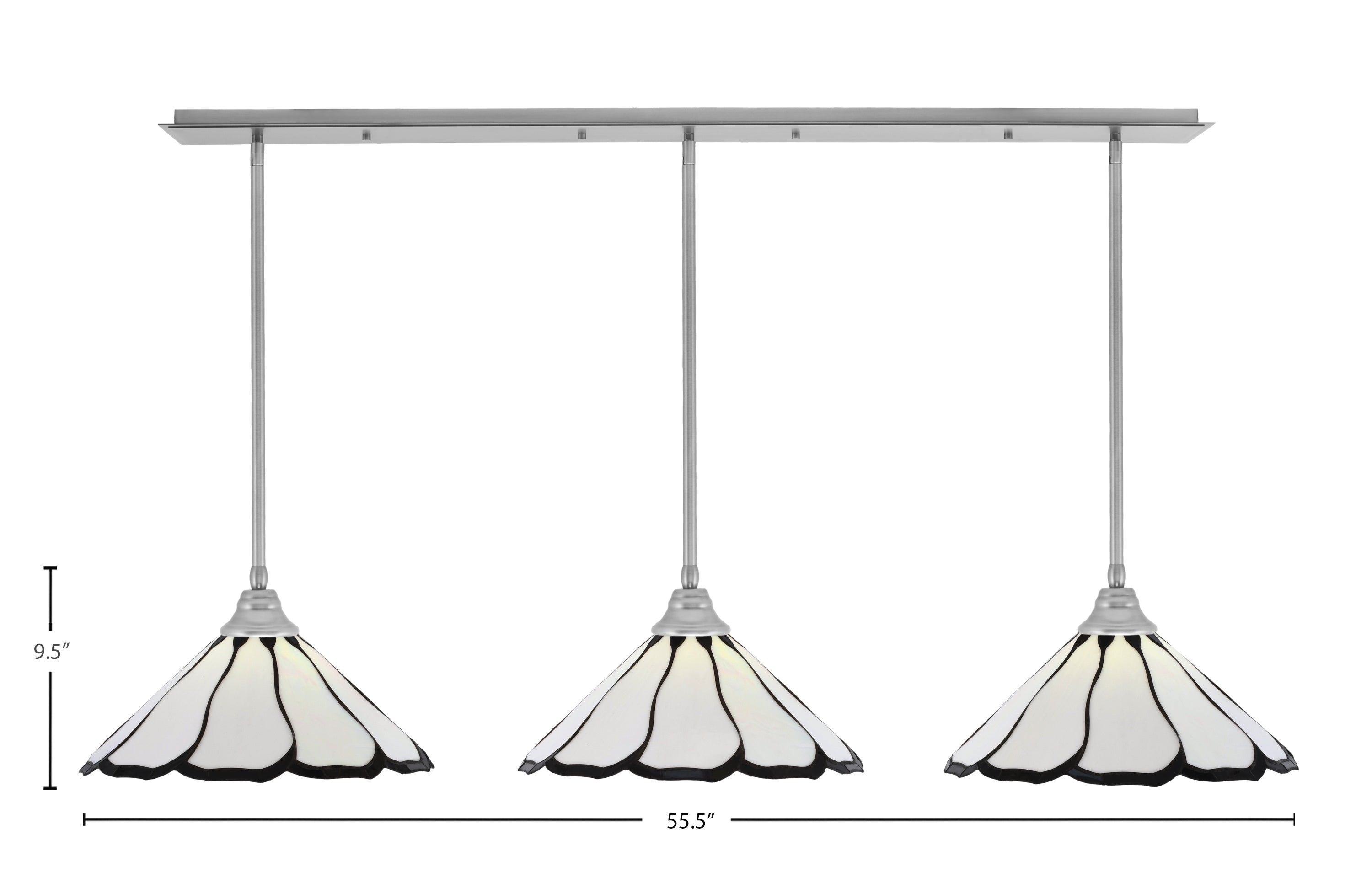 Any Three Light Multi Light Pendant in Brushed Nickel with 16" Pearl & Black Flair Art Glass Shade