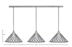 Stem Three Light Linear Pendalier in Brushed Nickel with Diamond Ice Art Glass Shade