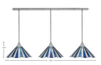 Stem Three Light Linear Pendalier in Brushed Nickel with Sea Ice Art Glass Shade