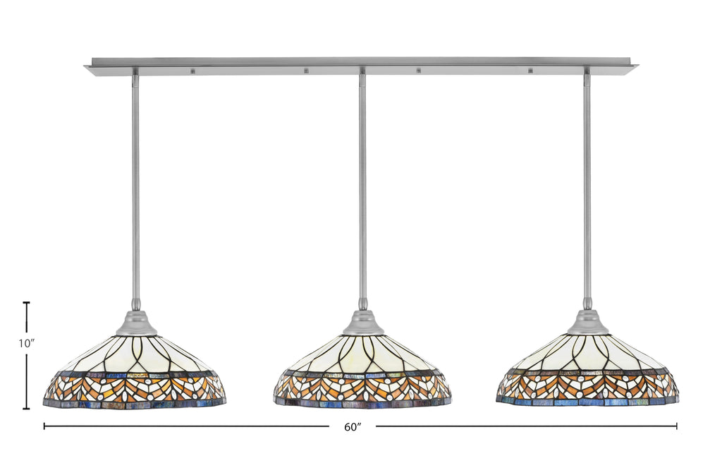 Any Three Light Multi Light Pendant in Brushed Nickel with 16" Royal Merlot Art Glass Shade