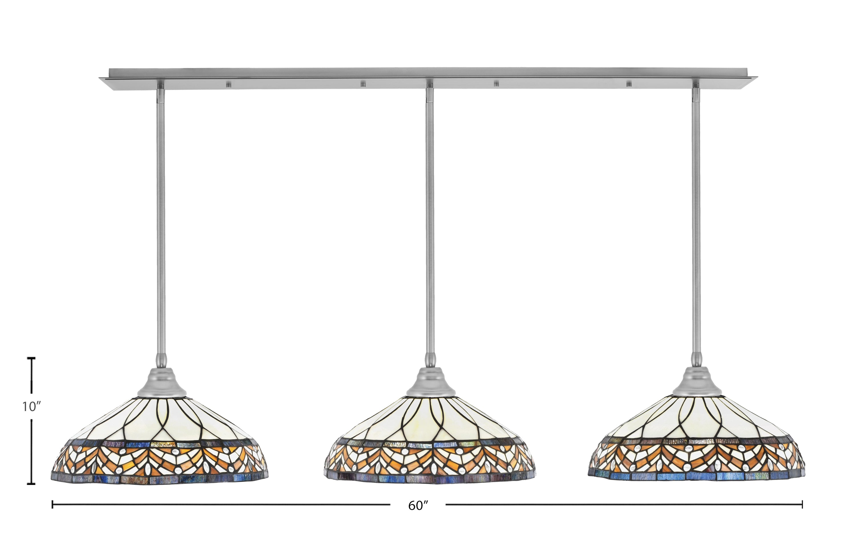 Any Three Light Multi Light Pendant in Brushed Nickel with 16" Royal Merlot Art Glass Shade