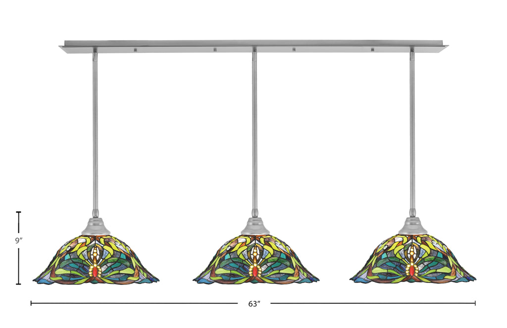 Any Three Light Multi Light Pendant in Brushed Nickel with 19" Kaleidoscope Art Glass Shade