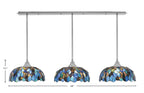 Any Three Light Multi Light Pendant in Brushed Nickel with 16" Blue Mosaic Art Glass Shade