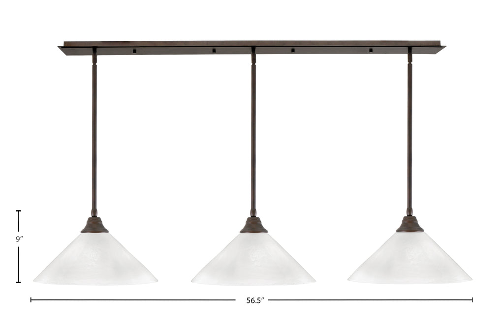 Stem Three Light Linear Pendalier in Bronze with 16" White Marble Shade