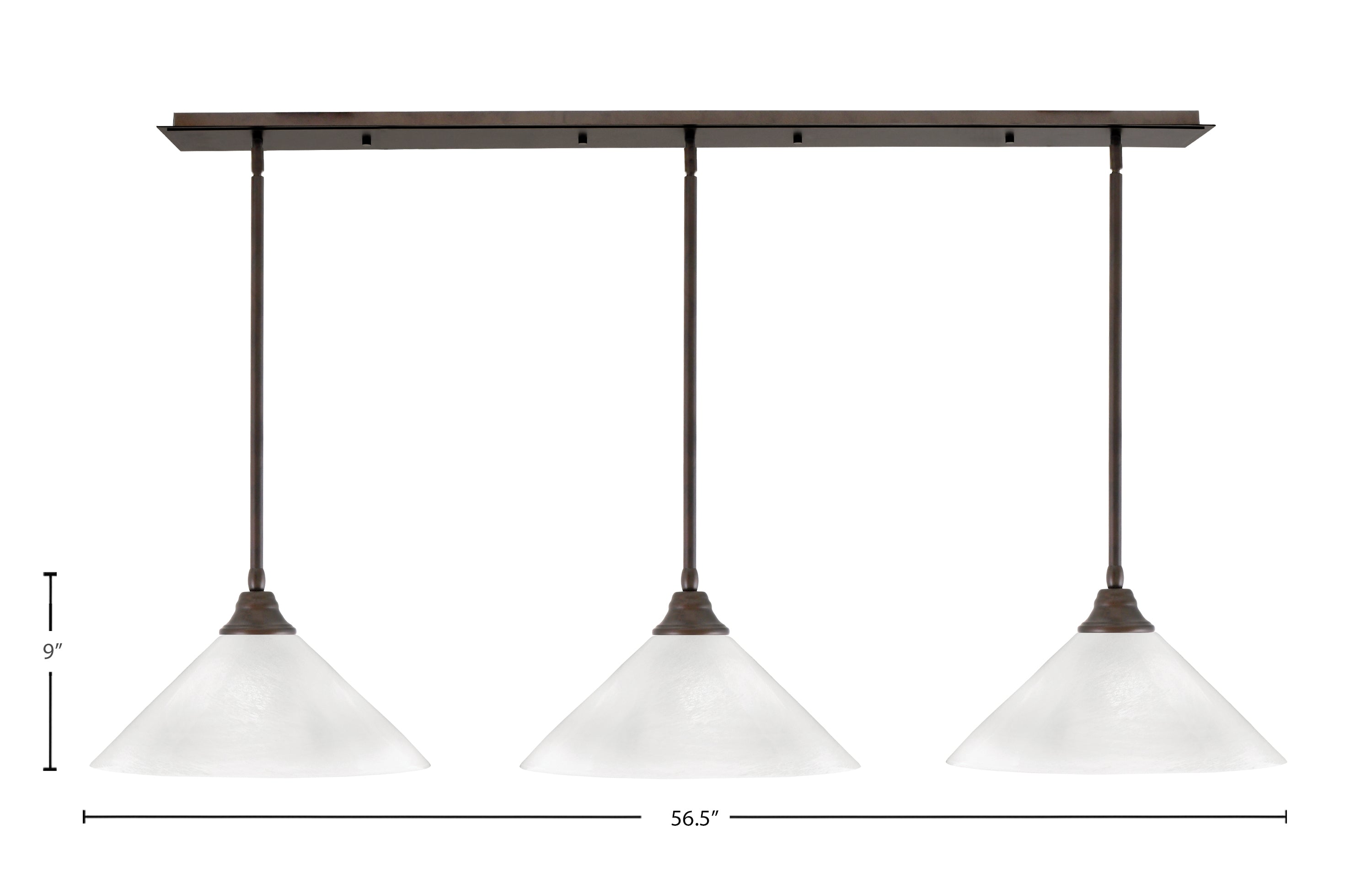 Stem Three Light Linear Pendalier in Bronze with 16" White Marble Shade