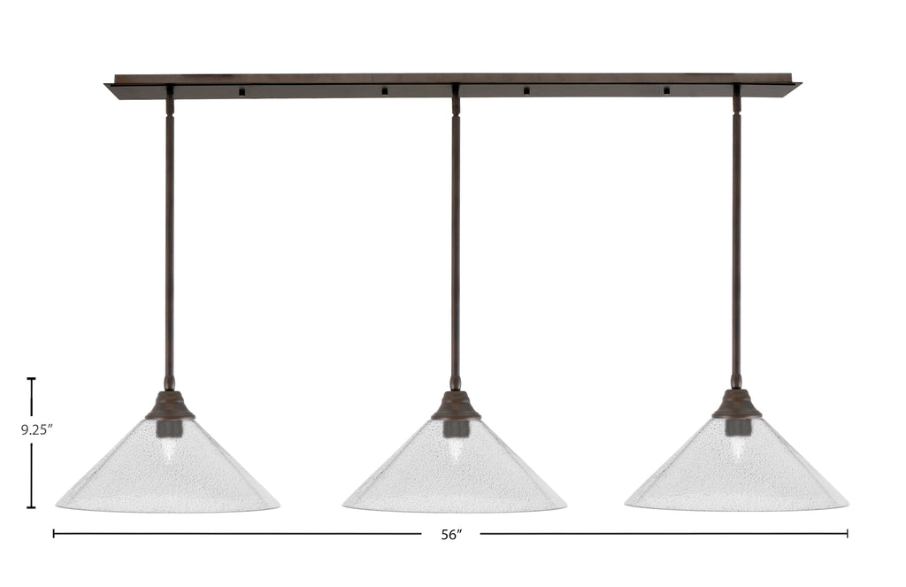 Stem Three Light Linear Pendalier in Bronze with Smoke Bubble Shade