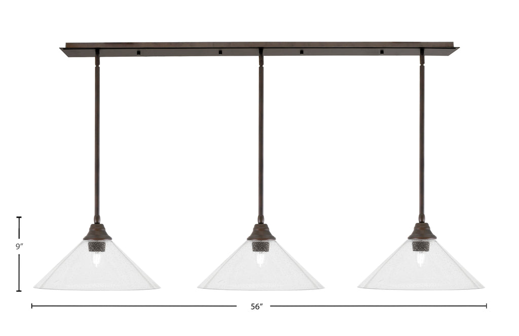 Stem Three Light Linear Pendalier in Bronze with Clear Bubble Shade