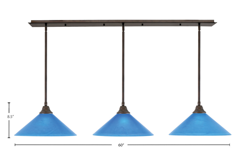 Any Three Light Multi Light Pendant in Bronze with 16" Blue Italian Shade