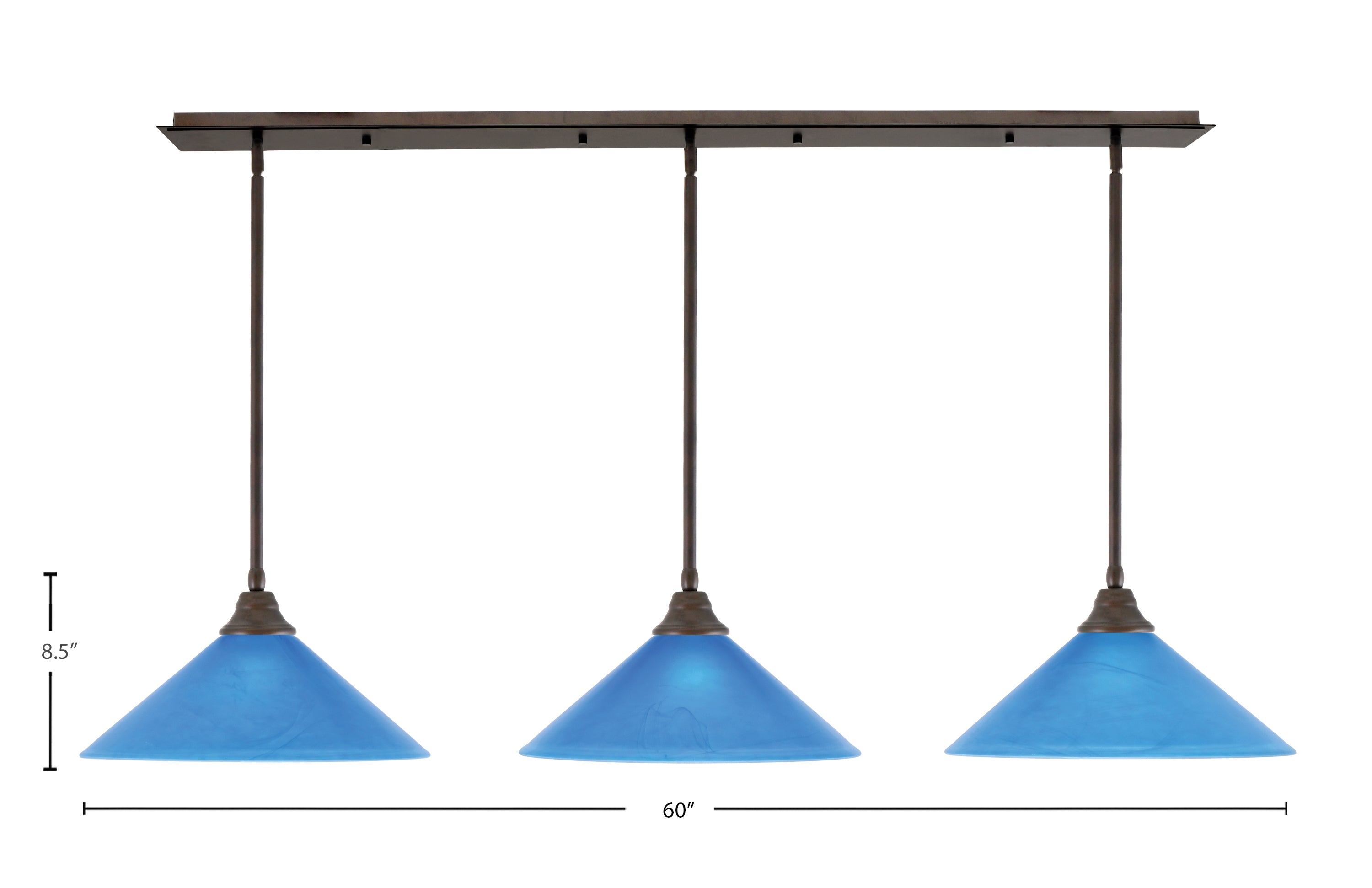 Any Three Light Multi Light Pendant in Bronze with 16" Blue Italian Shade