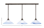 Stem Three Light Linear Pendalier in Bronze with Blue Swirl Shade