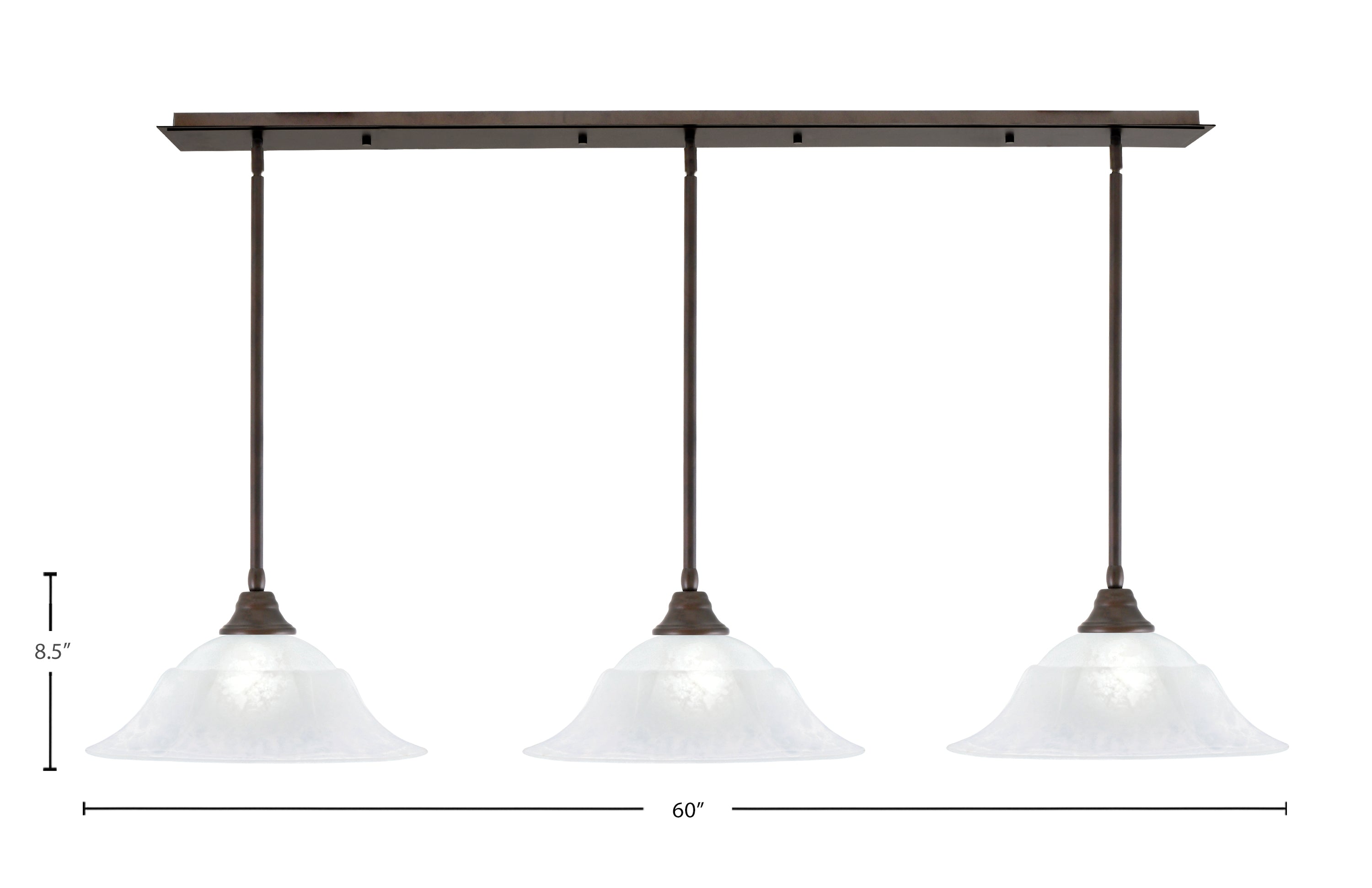 Any Three Light Multi Light Pendant in Bronze with 16" White Marble Shade