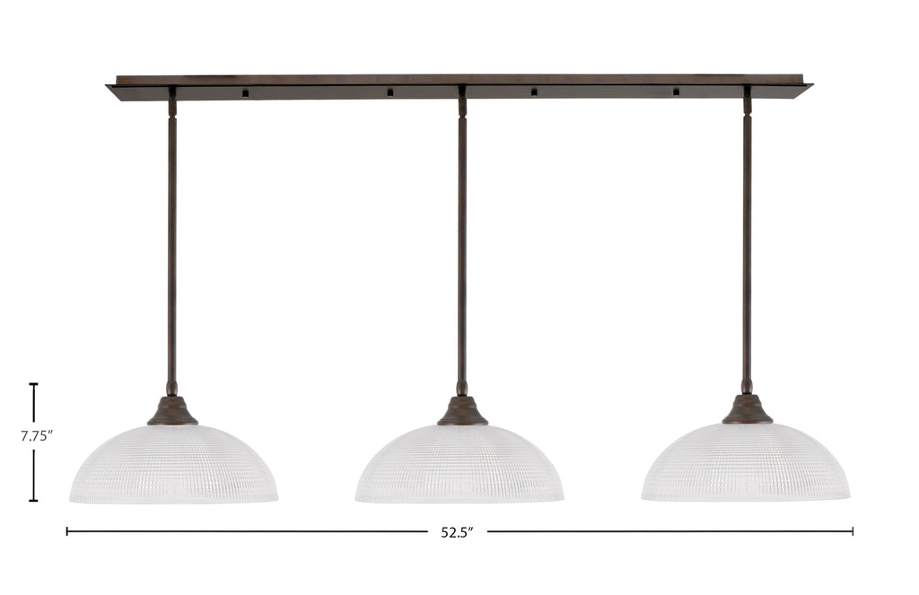 Stem Three Light Linear Pendalier in Bronze with Clear Ribbed Shade