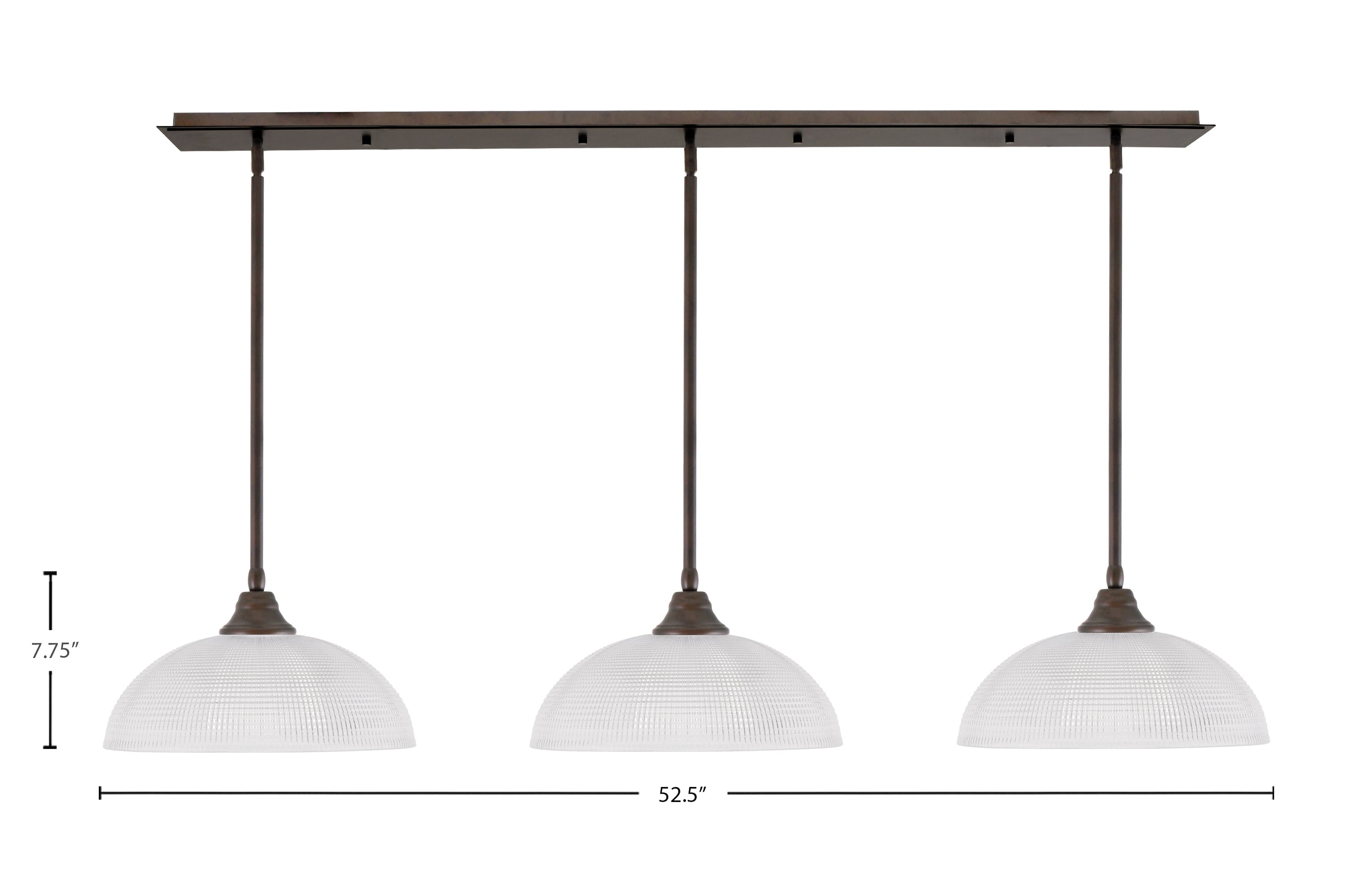 Stem Three Light Linear Pendalier in Bronze with Clear Ribbed Shade