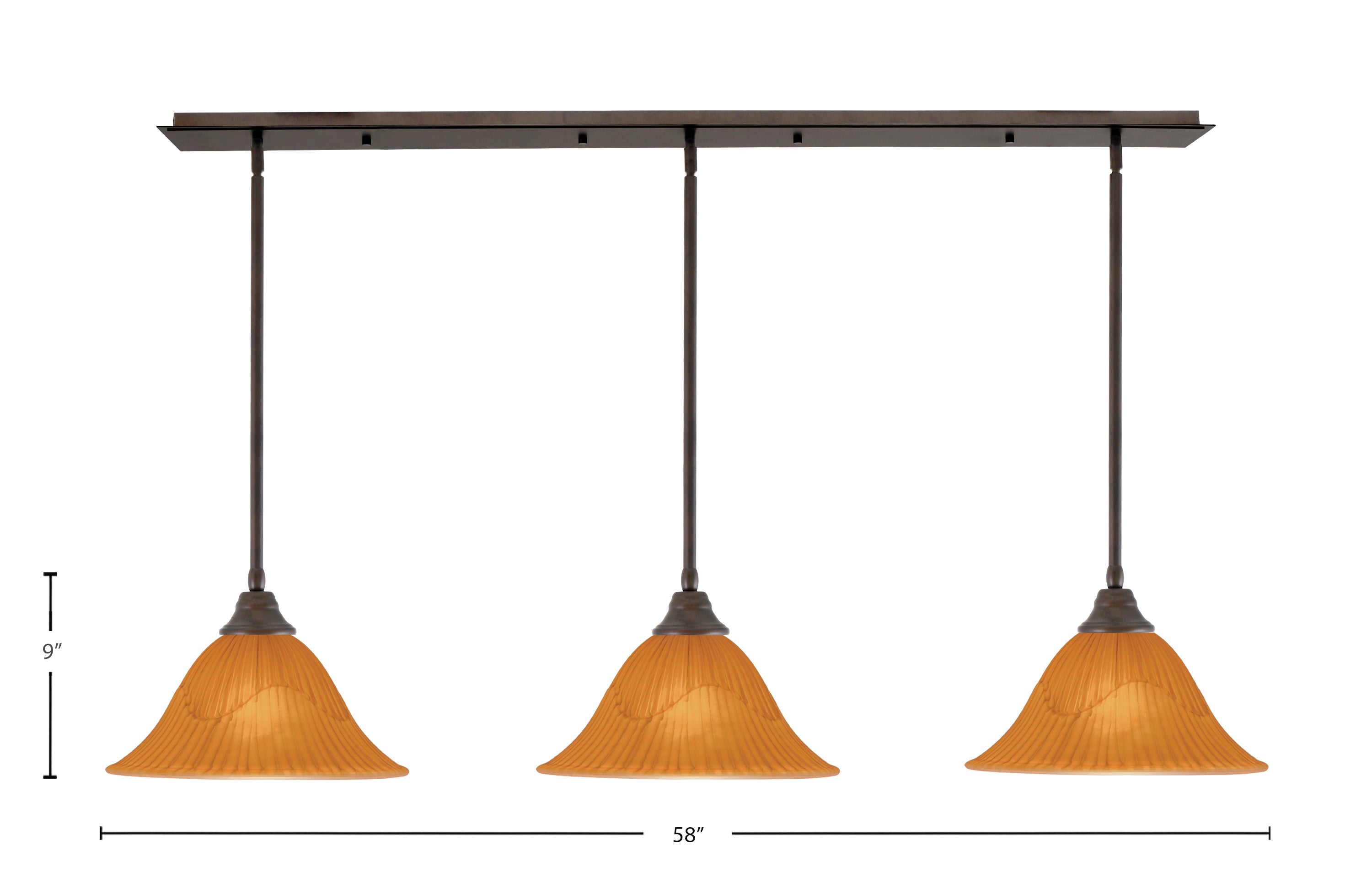 Any Three Light Multi Light Pendant in Bronze with 14" Tiger Shade