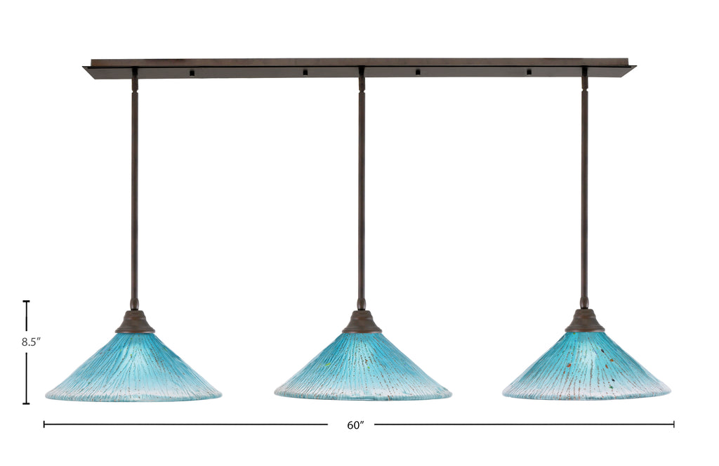 Any Three Light Multi Light Pendant in Bronze with 16" Teal Crystal Shade