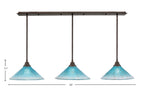 Any Three Light Multi Light Pendant in Bronze with 16" Teal Crystal Shade