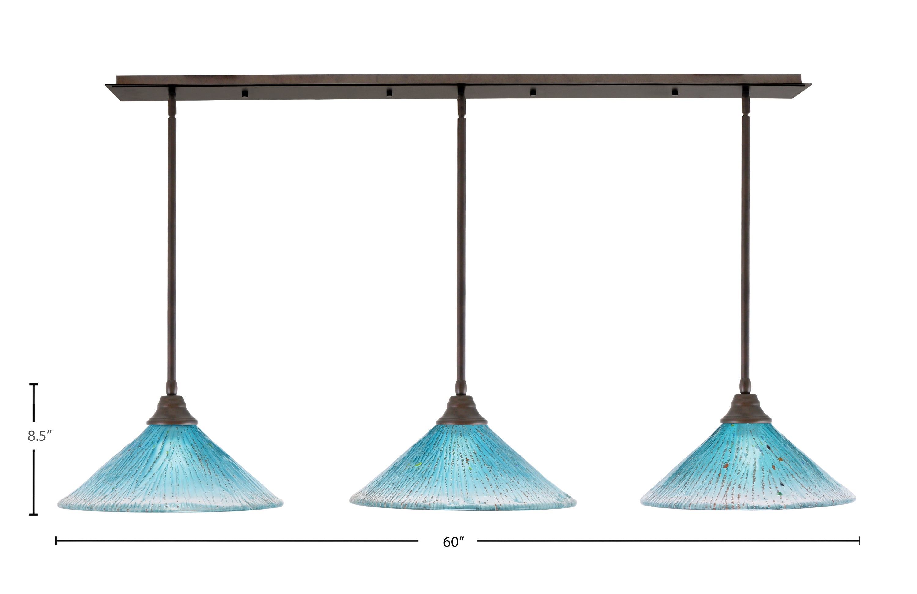 Any Three Light Multi Light Pendant in Bronze with 16" Teal Crystal Shade