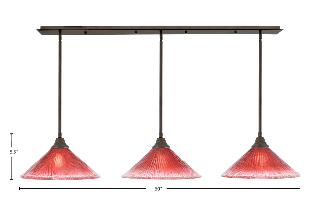 Any Three Light Multi Light Pendant in Bronze with 16" Raspberry Crystal Shade