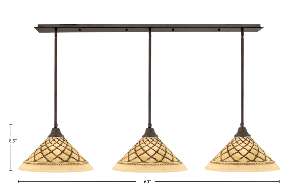 Any Three Light Multi Light Pendant in Bronze with 16" Chocolate Icing Shade