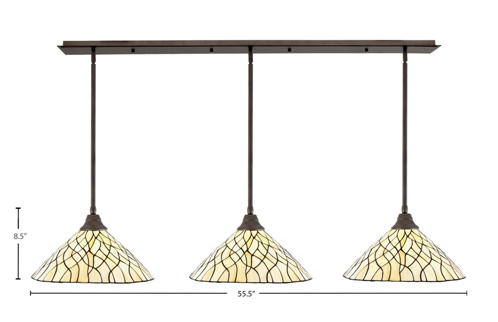 Any Three Light Multi Light Pendant in Bronze with 16" Sandhill Art Glass Shade