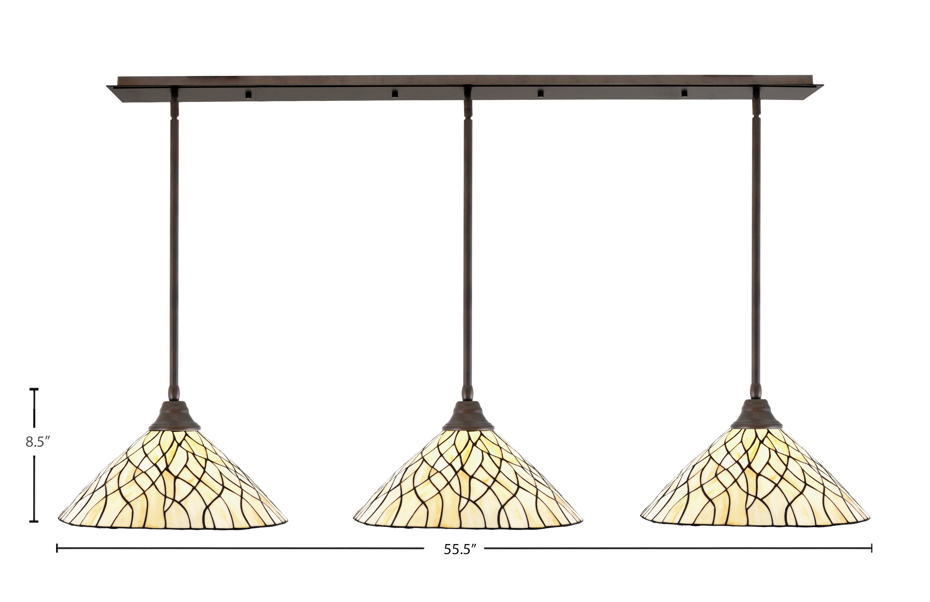 Any Three Light Multi Light Pendant in Bronze with 16" Sandhill Art Glass Shade