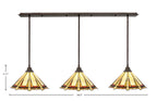 Stem Three Light Linear Pendalier in Bronze with Zion Art Glass Shade