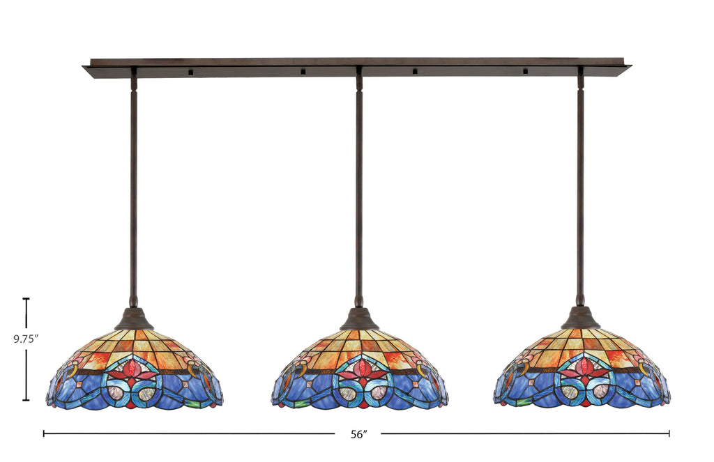 Stem Three Light Linear Pendalier in Bronze with Sierra Art Glass Shade