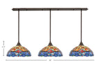 Stem Three Light Linear Pendalier in Bronze with Sierra Art Glass Shade