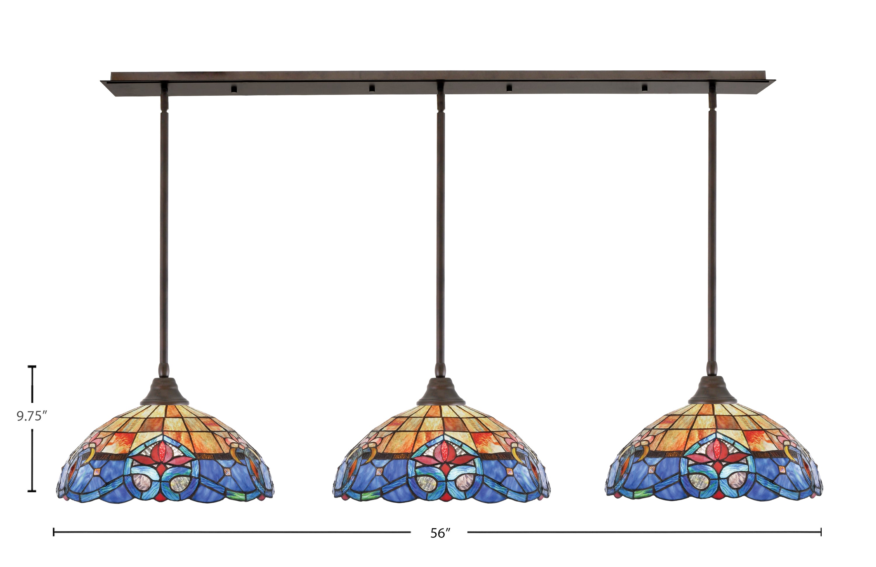Stem Three Light Linear Pendalier in Bronze with Sierra Art Glass Shade