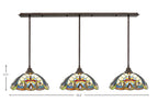 Stem Three Light Linear Pendalier in Bronze with Earth Star Art Glass Shade